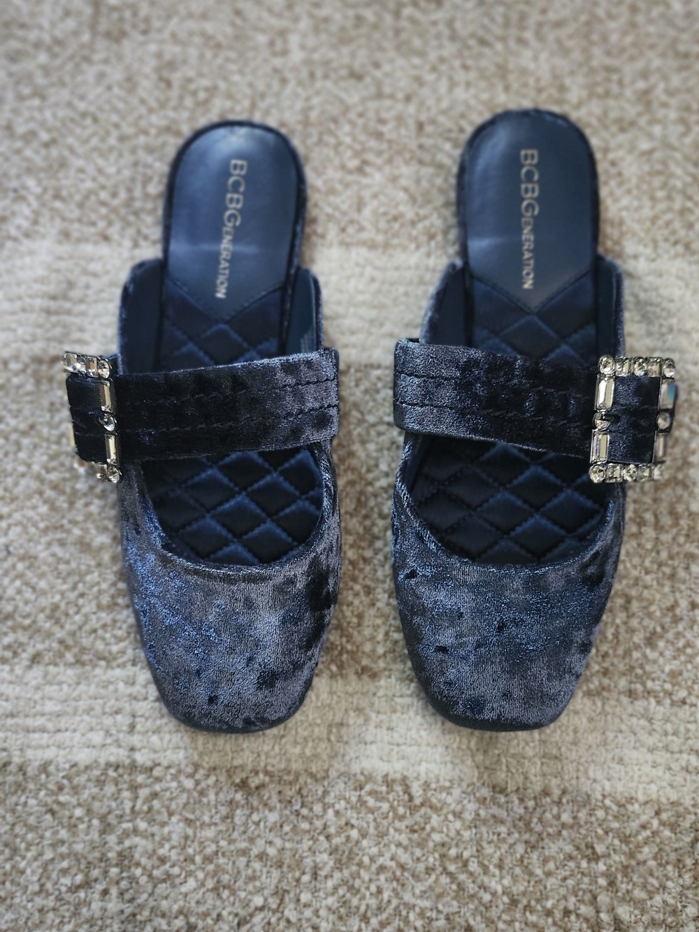 BCBGeneration Women's Velvet Slide Mules in Charcoal